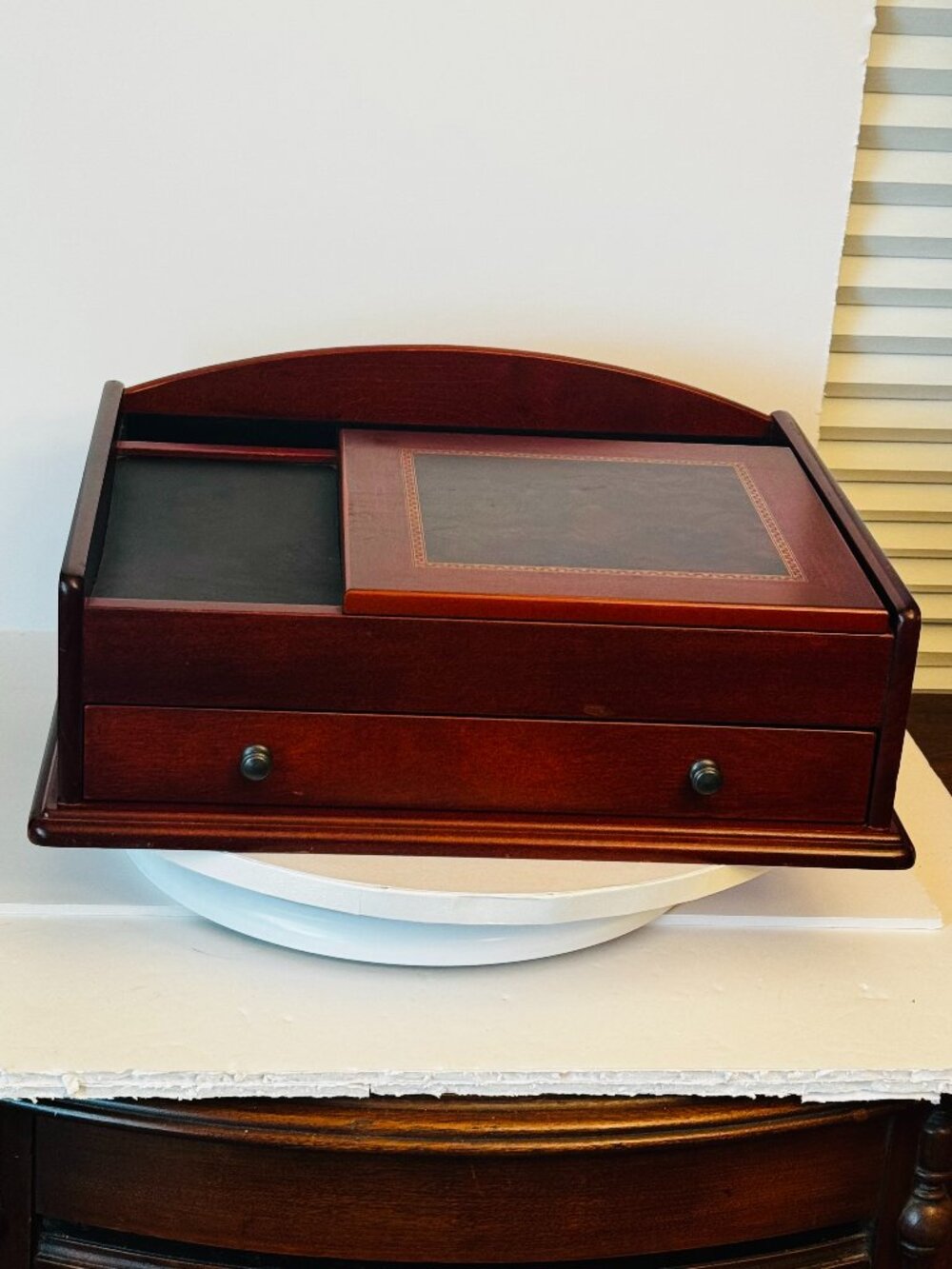 Vtg Mele & Co Davin Men's Valet Jewelry Box 14x11" Cherry Black Velvet READ